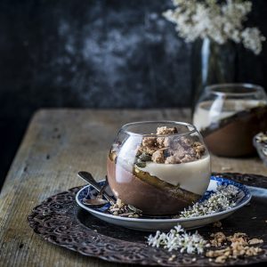 budino veg al cioccolato e mandorla con gelatina di zenzero e CaoZen