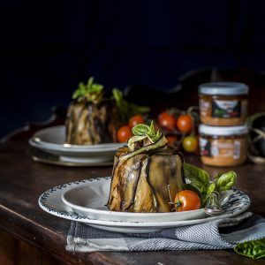 timballo con pesto alla siciliana e pesce spada